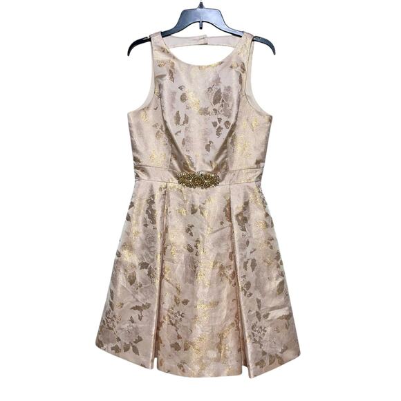 Eliza J Fit & Flare Dress Rose Gold Metallic Embellished Pearls - Picture 3 of 16